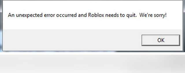 An unexpected error occurred and Roblox